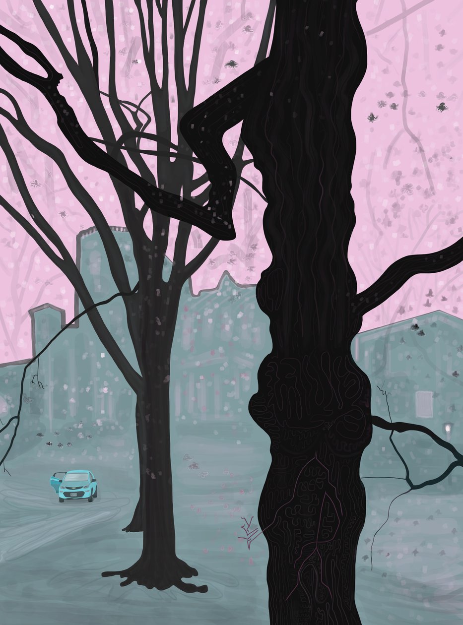 Árvore velha, casa velha e carro, Brooklyn (arte digital) de Evan Sklar