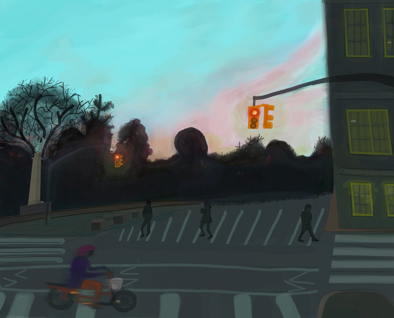 Orange Scooter,Grand Army Plaza, Brooklyn, 2016 (desenhado à mão num iPad com um lápis Apple) de Evan Sklar