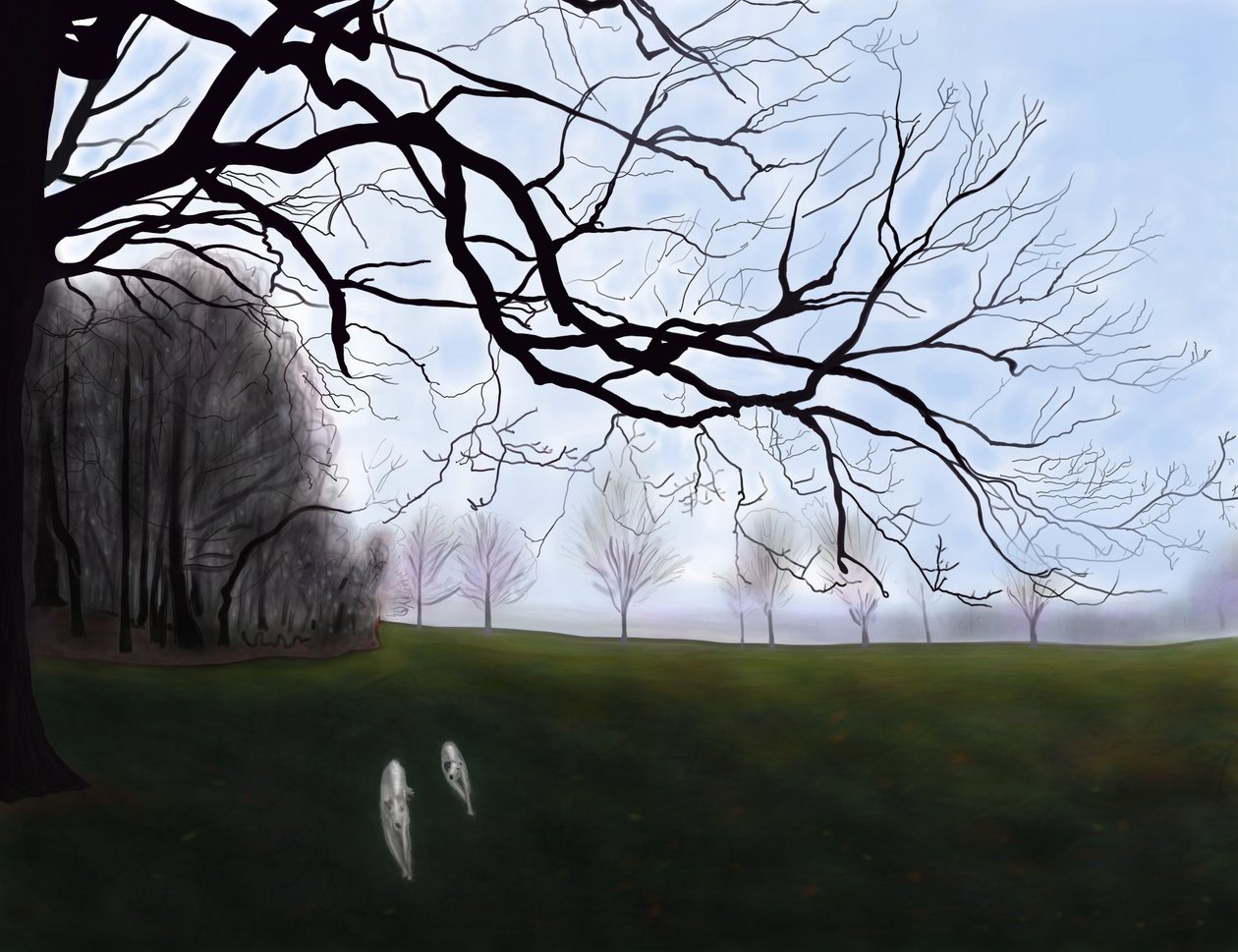 Penny e Minnie a correr no parque, Brooklyn (arte digital) de Evan Sklar