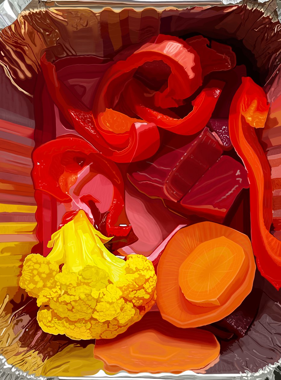 Legumes em conserva num recipiente para levar (arte digital) de Evan Sklar