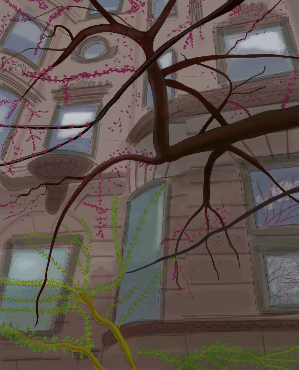 Prospect Parek West e Fifth Street, Brooklyn, 2017 (desenhado à mão num iPad com um lápis Apple) de Evan Sklar