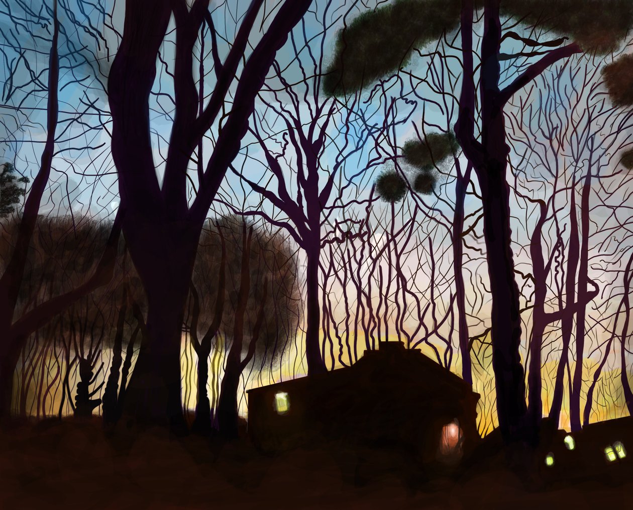 Edifícios comerciais ao amanhecer, Brooklyn (arte digital) de Evan Sklar