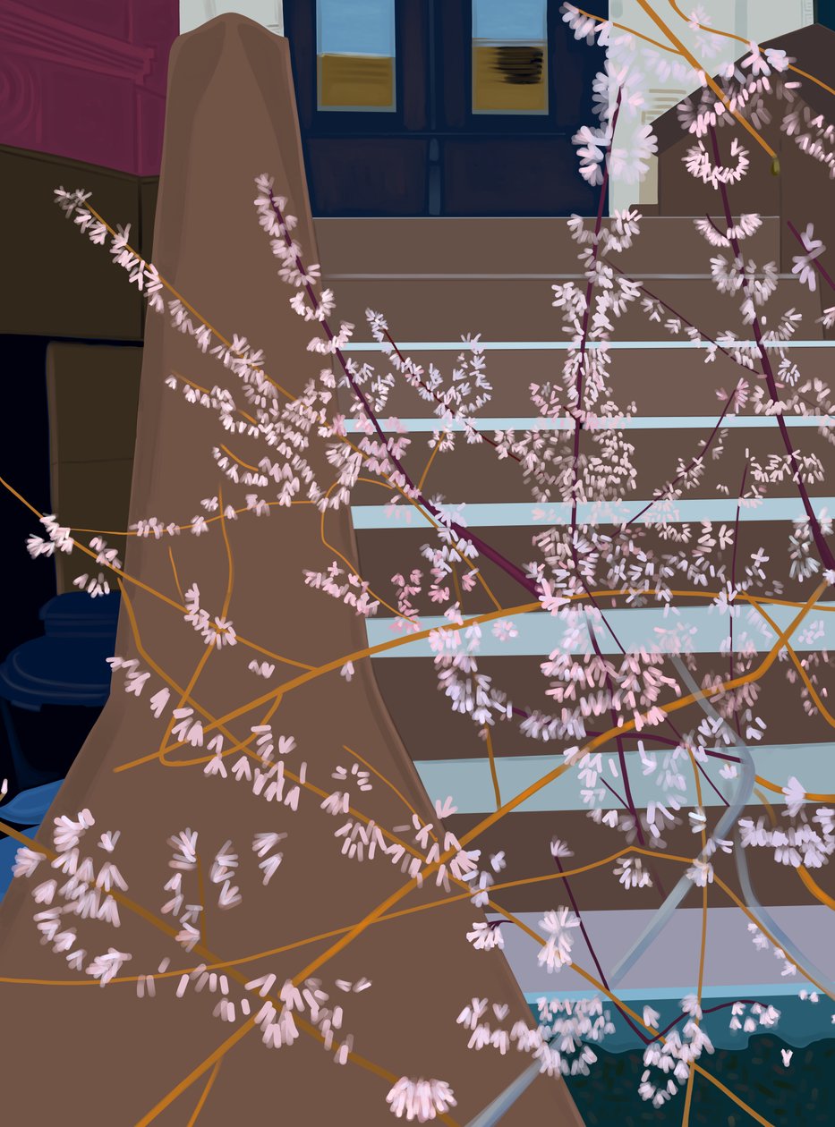 Stoop and Blooms, 2025 (arte digital) de Evan Sklar