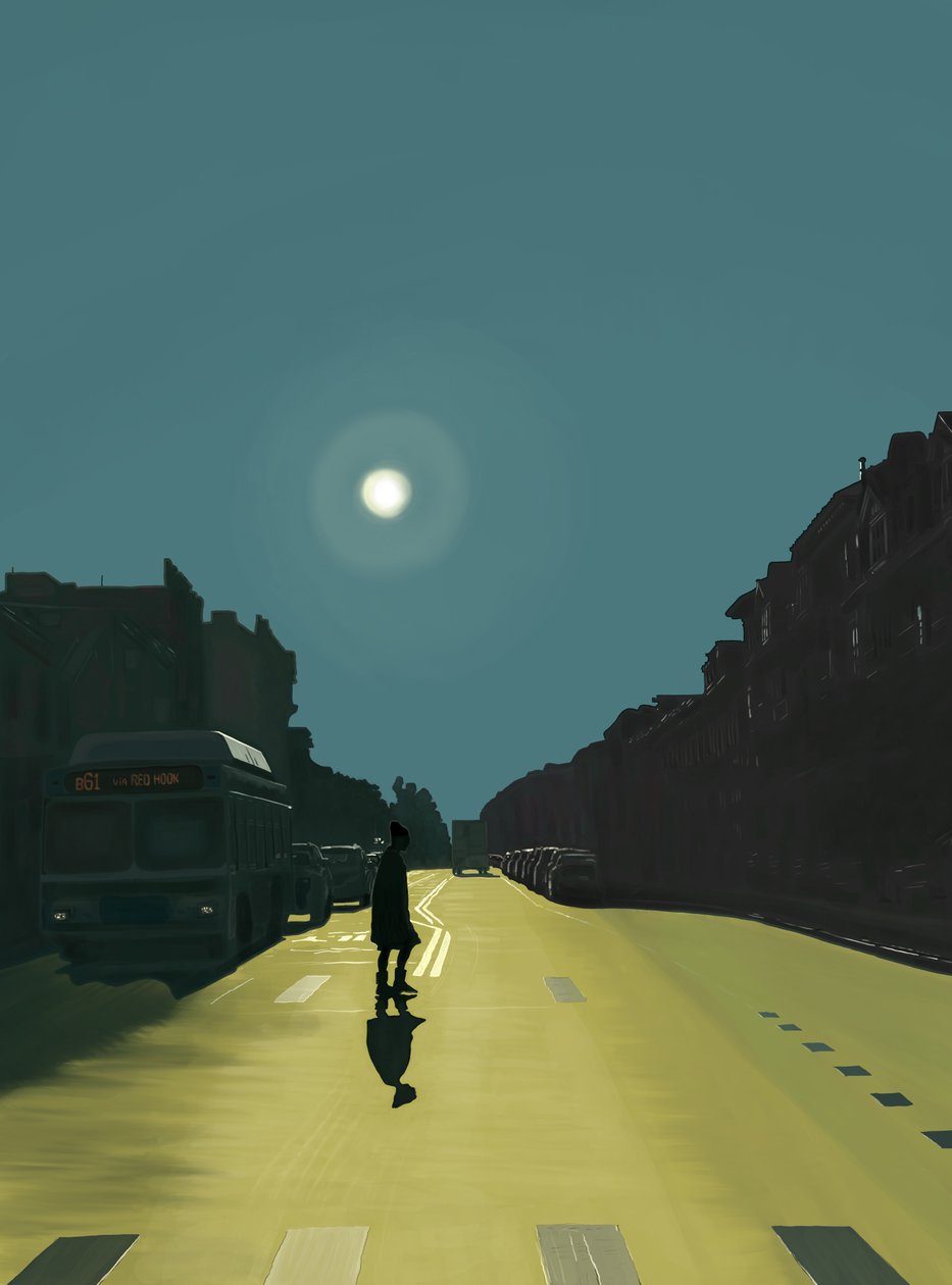 Sol e mulher a caminhar na Ninth Street (arte digital) de Evan Sklar
