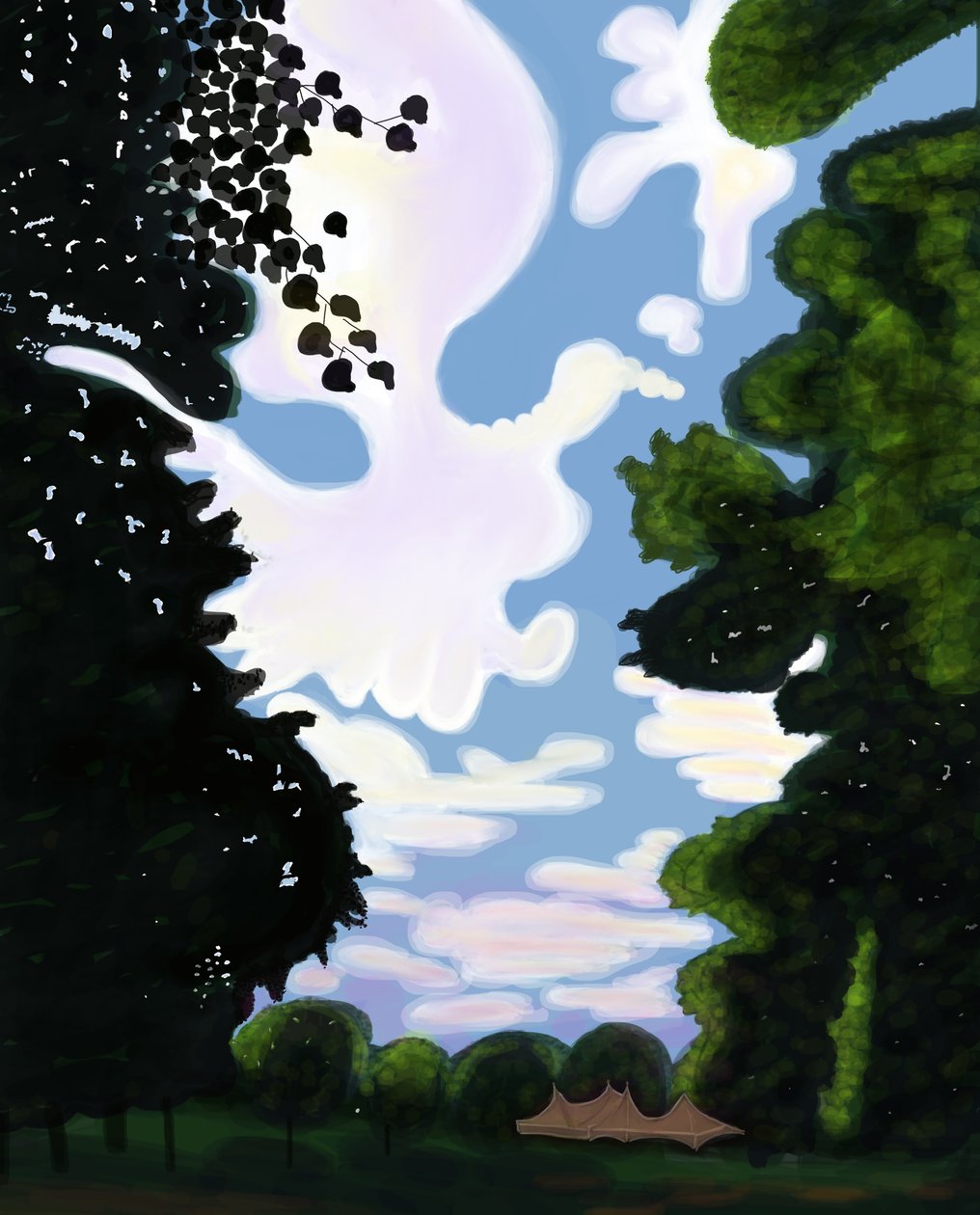 Tenda e céu, Prospect Park 2018 (desenhado à mão num iPad com um lápis Apple) de Evan Sklar