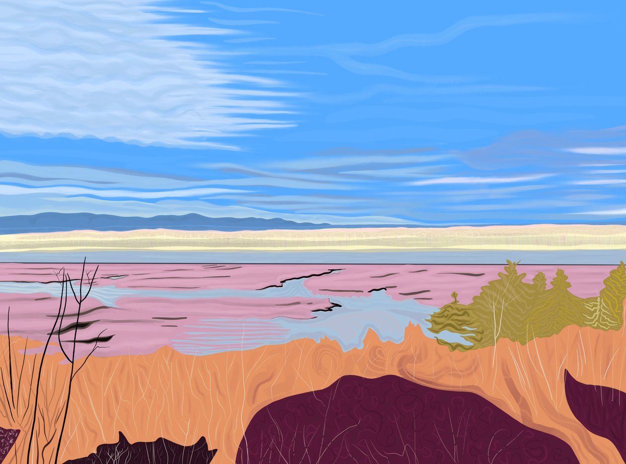 O rio Hudson visto de Hudson, Nova Iorque. (arte digital) de Evan Sklar