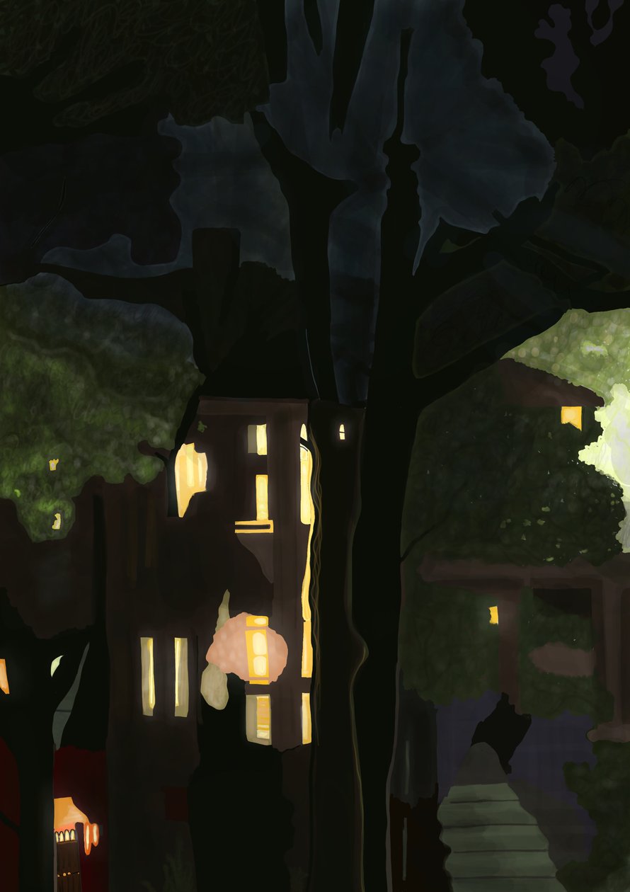 Vista da janela suja à noite (arte digital) de Evan Sklar