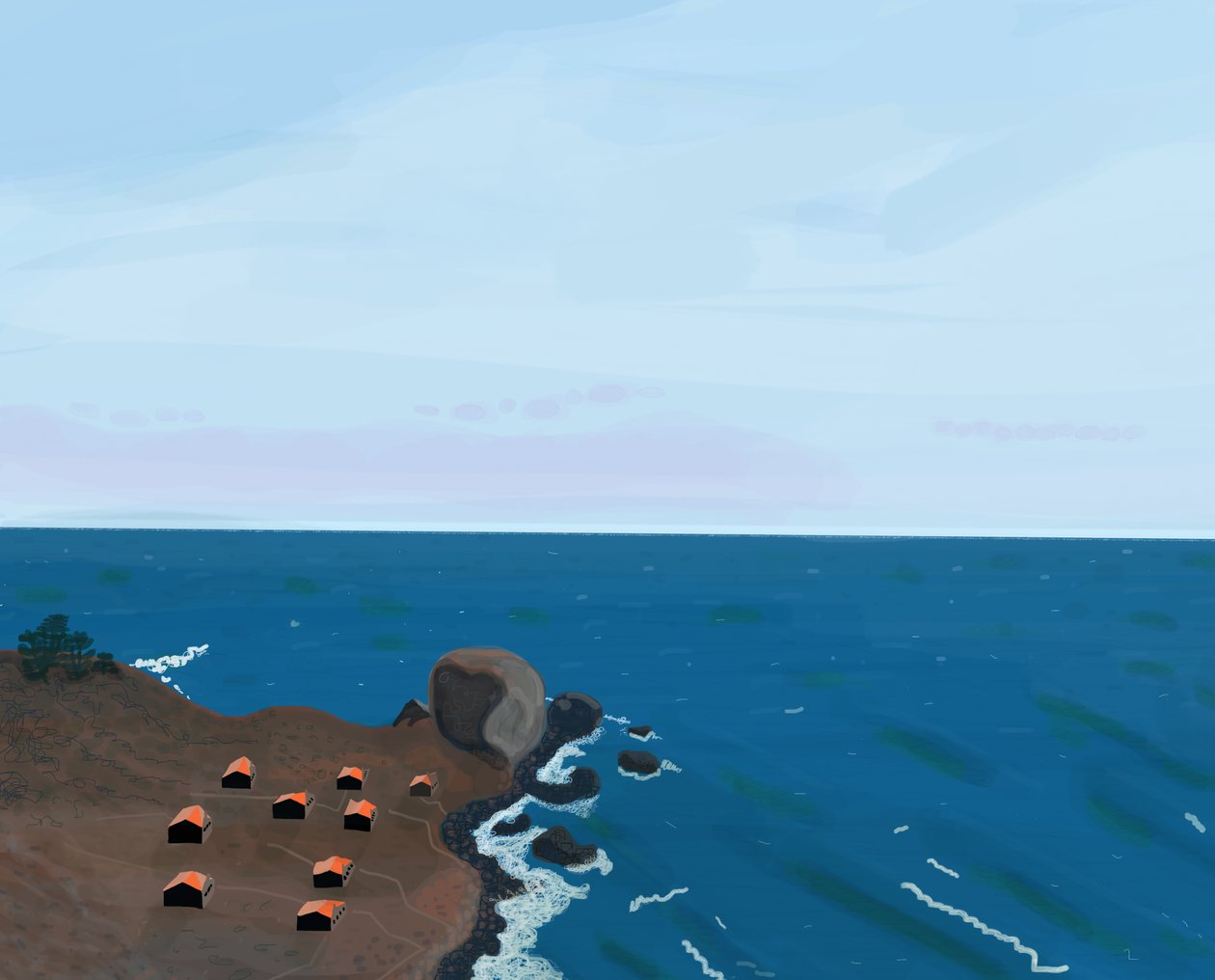 View From Pacific Coast Highway, 2016 (desenhado à mão num iPad com um lápis Apple) de Evan Sklar