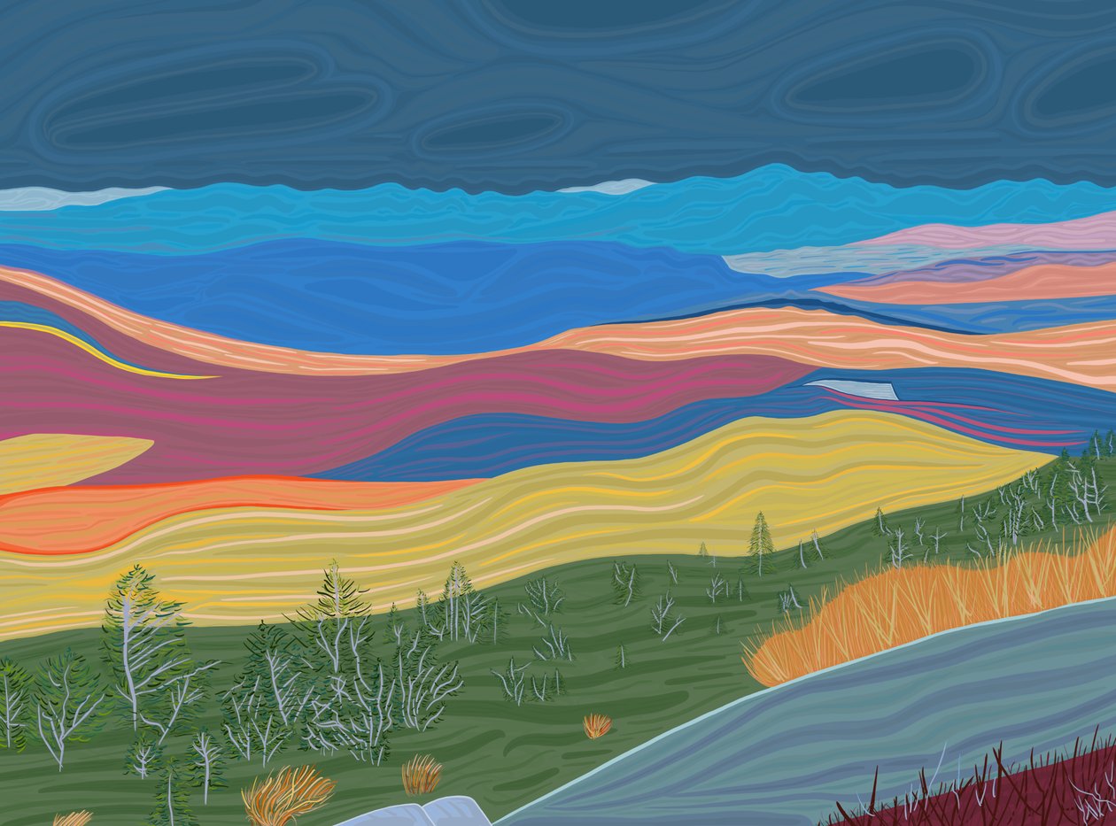 Vista das montanhas Catskill no outono (arte digital) de Evan Sklar