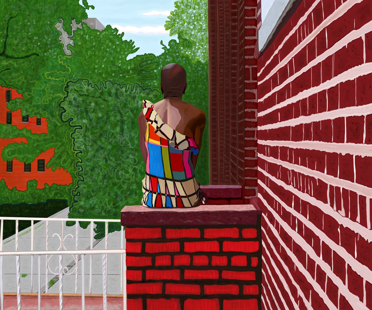 Mulher sentada em Crown Heights, verão (arte digital) de Evan Sklar