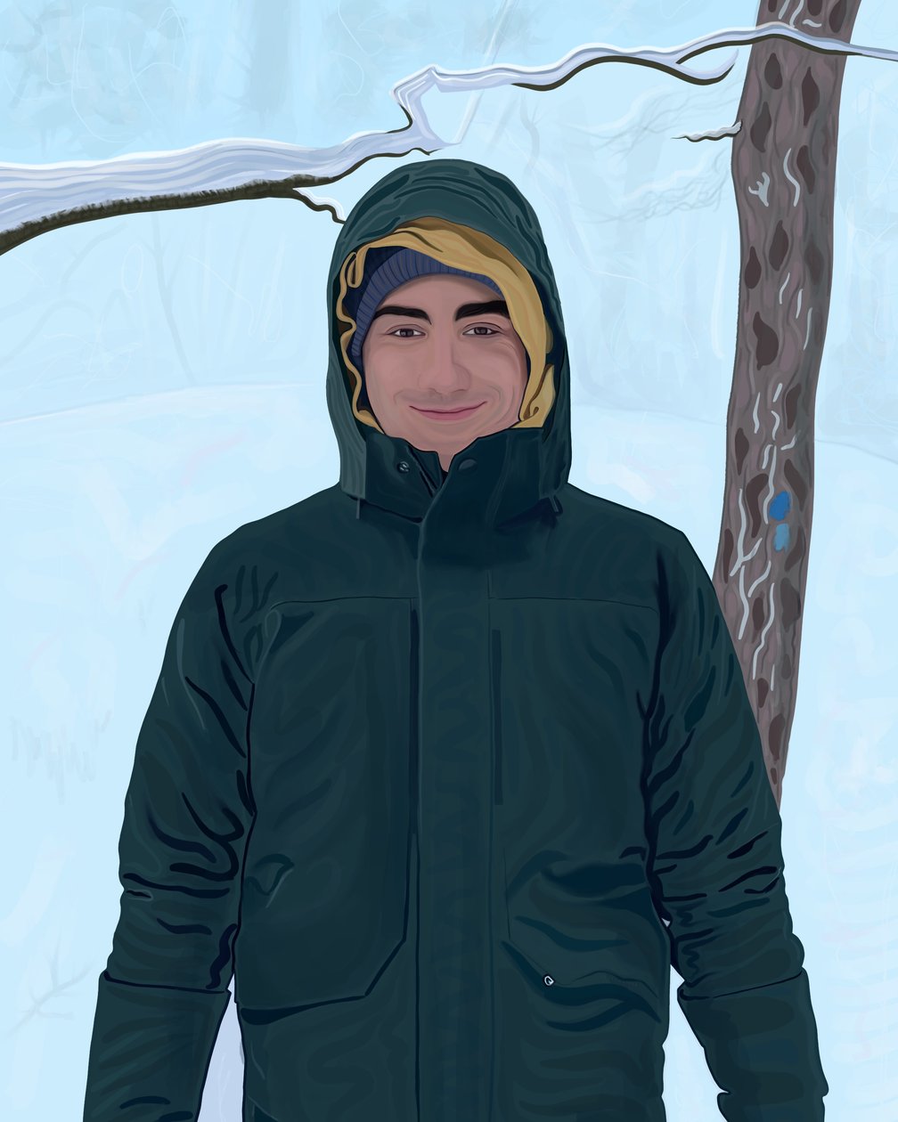 Jovem com parka verde na neve (arte digital) de Evan Sklar