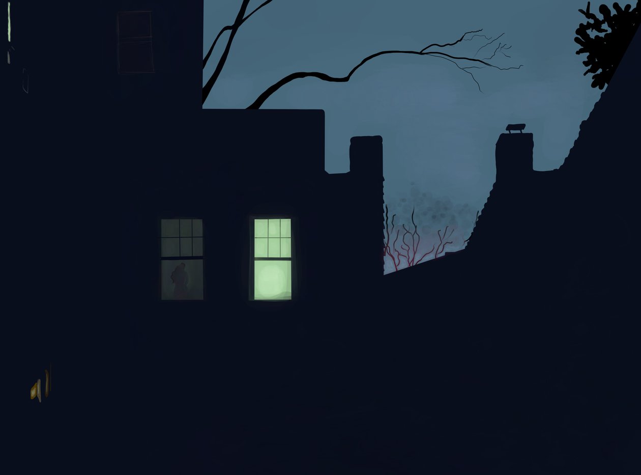 janela traseira, inverno, crepúsculo, Brooklyn (arte digital) de Evan Sklar