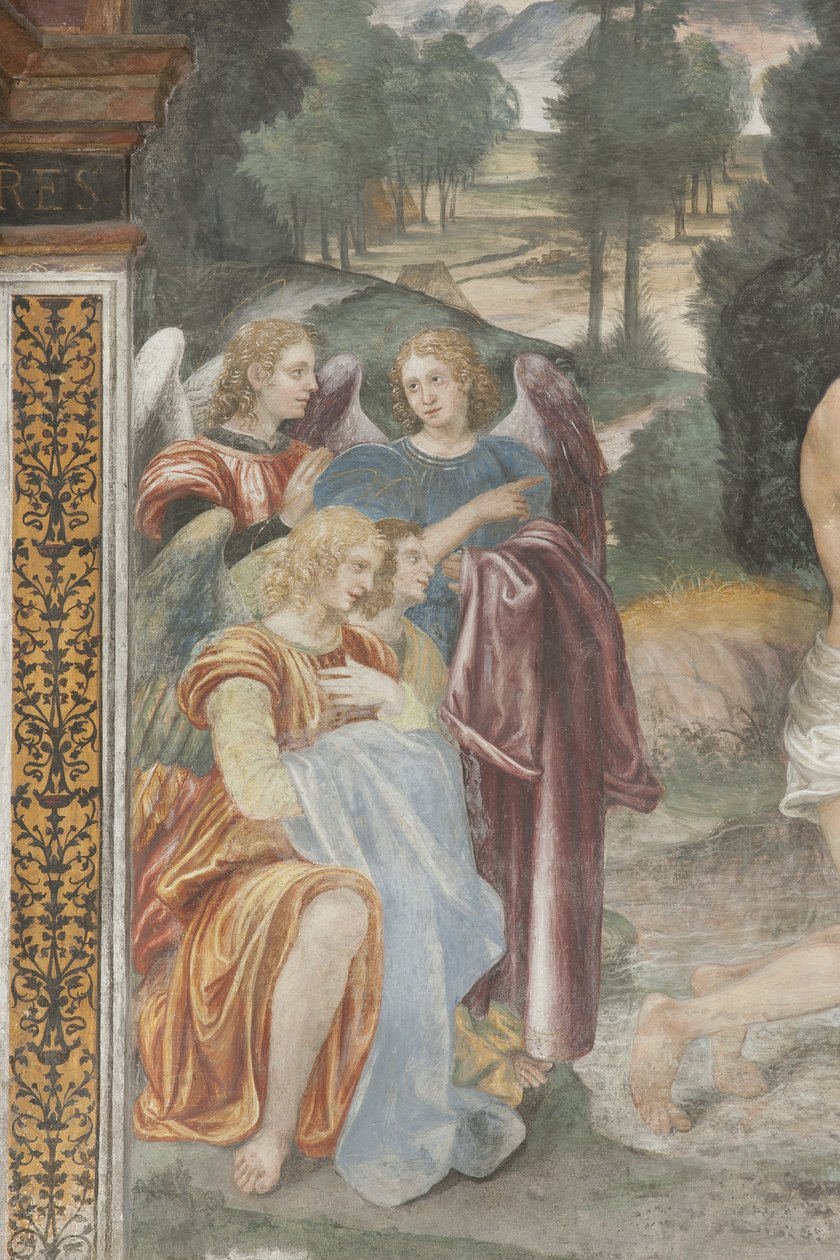 O batismo de Cristo, detalhe dos anjos de Evangelista and Arcimboldi Luini