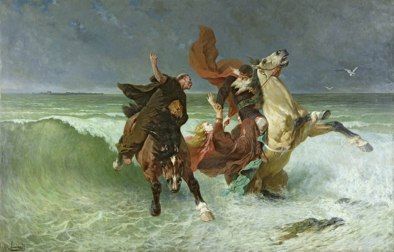 O vôo de Gradlon Mawr (330-434 dC) c.1884 de Evariste Vital Luminais