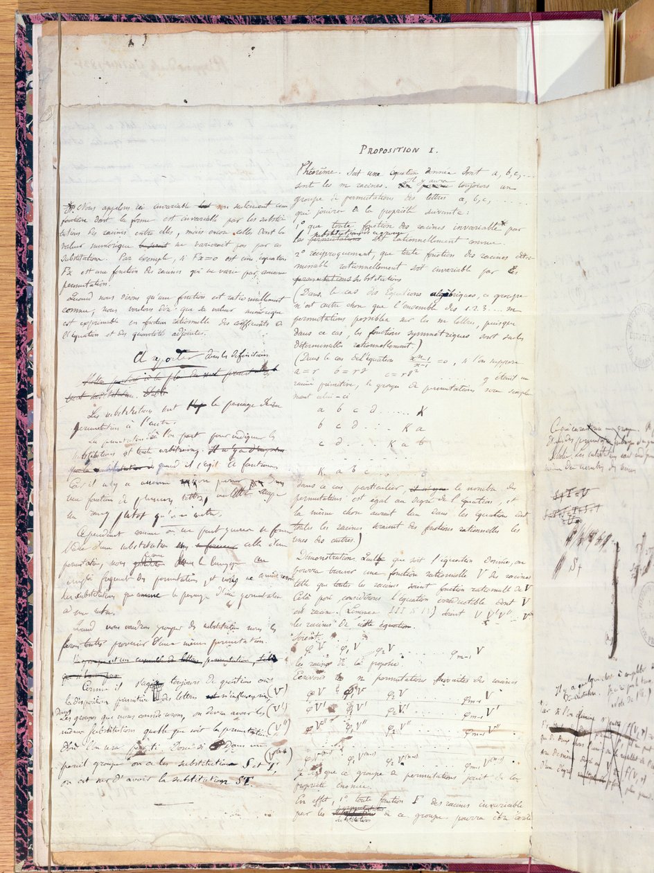 2108 Proposta I, de "Memorando sobre as condições de resolução das equações radicais", 1732 de Evariste Galois
