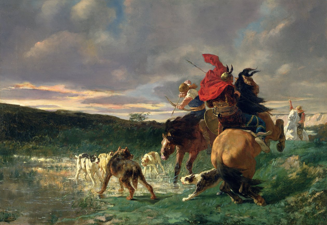 Merovíngios atacando um cão selvagem de Evariste Vital Luminais