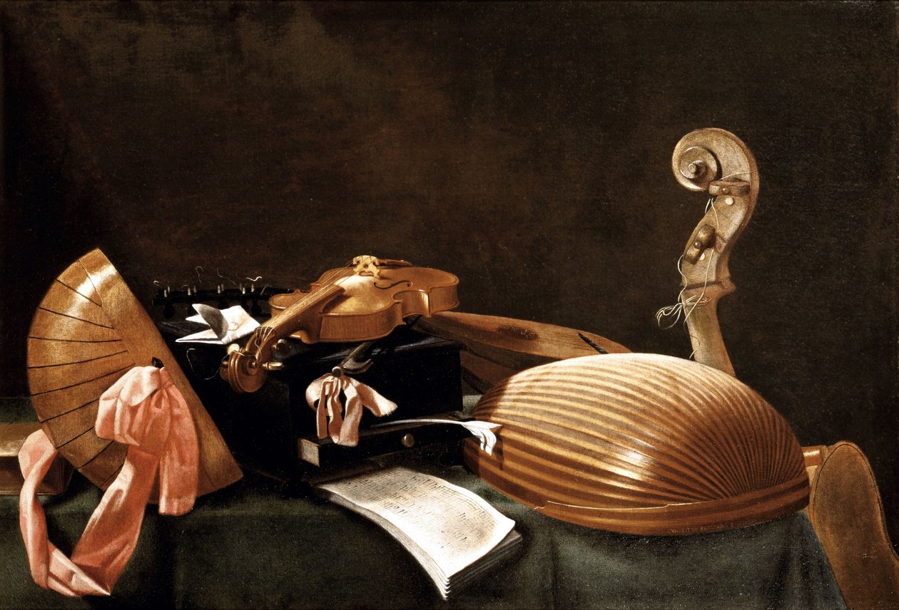 Ainda vida com instrumentos musicais, c. 1650 de Evaristo Baschenis