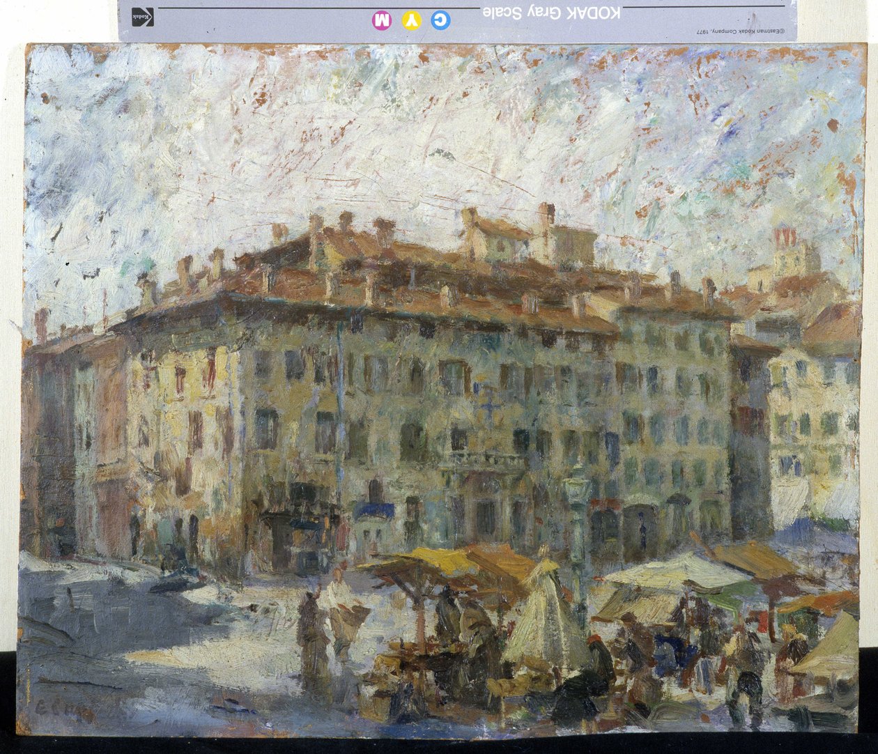 Mercato na Piazza Grande a Modena (Março na Piazza Grande em Modene) (óleo sobre tela) de Evaristo Cappelli