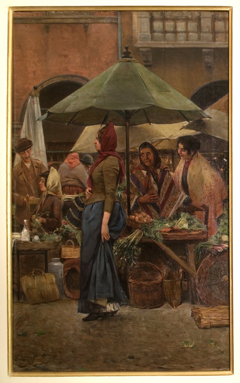 Piazza delle Erbe 1892 (óleo sobre tela) de Evaristo Cappelli