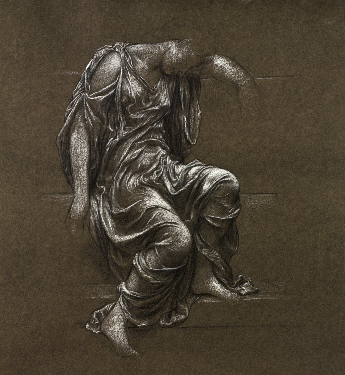 Estudo de tapeçaria para &39;In Memoriam&39; (giz preto aumentado com branco sobre papel pardo) de Evelyn De Morgan