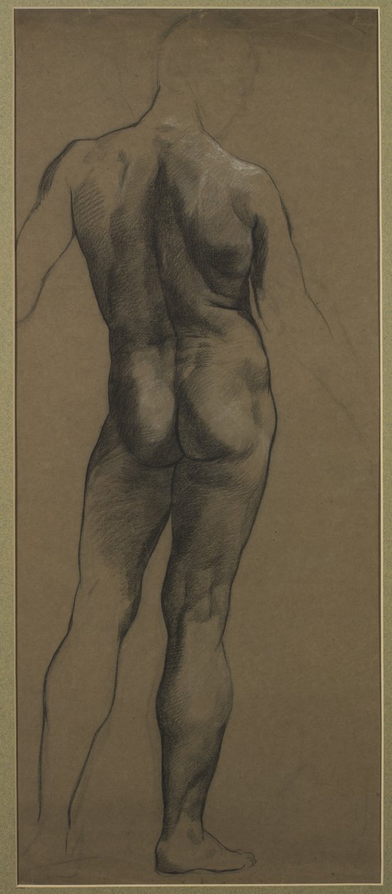 Estudo nu masculino (preto e branco giz sobre papel pardo) de Evelyn De Morgan