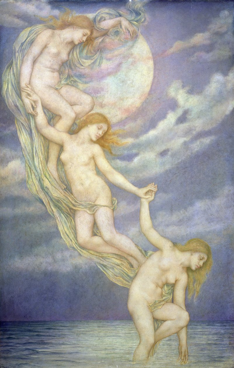 Moonbeams mergulhando no mar de Evelyn De Morgan