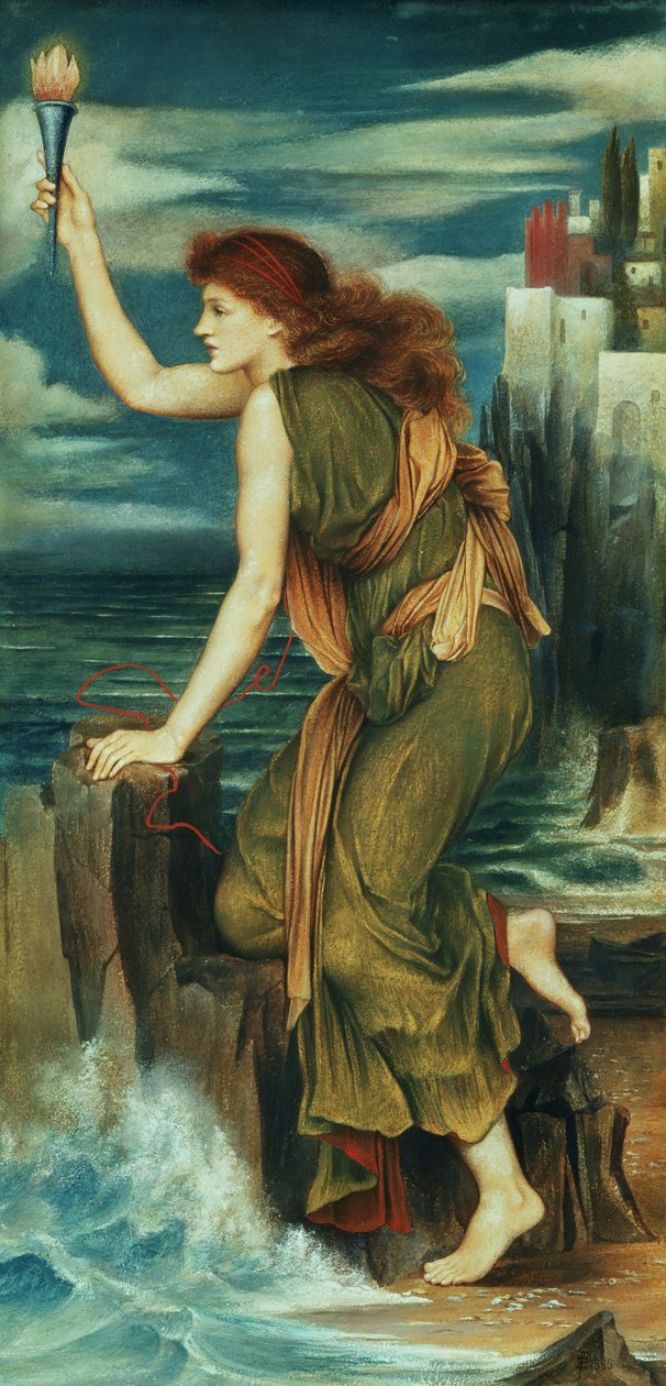 Herói aguardando o retorno de Leander, 1885 de Evelyn De Morgan
