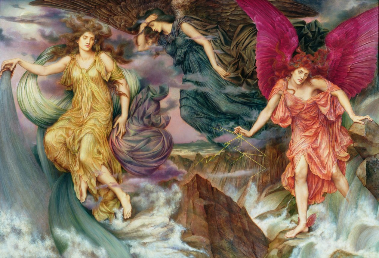 Les esprits de la tempete - The Storm Spirits, de De Morgan, Evelyn (1855-1919). Óleo sobre tela, c. 1900. Galeria Watts de Evelyn De Morgan