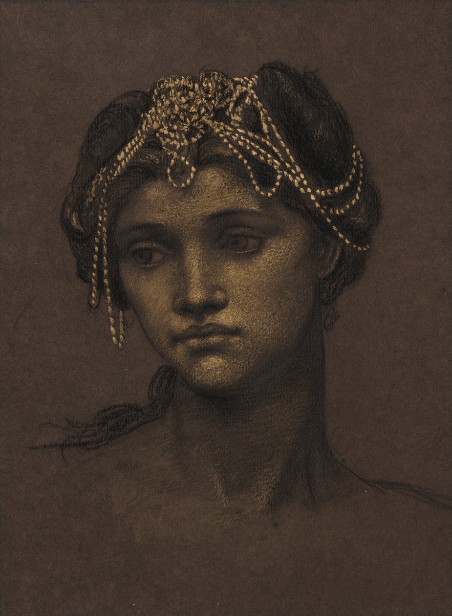 Estudo para Medeia, c.1889 (giz preto realçado com tinta dourada) de Evelyn De Morgan