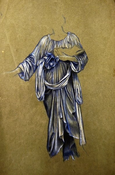 Estudo para o Terceiro Anjo Alado Permanente (lápis de cera preto e branco em papel) de Evelyn De Morgan