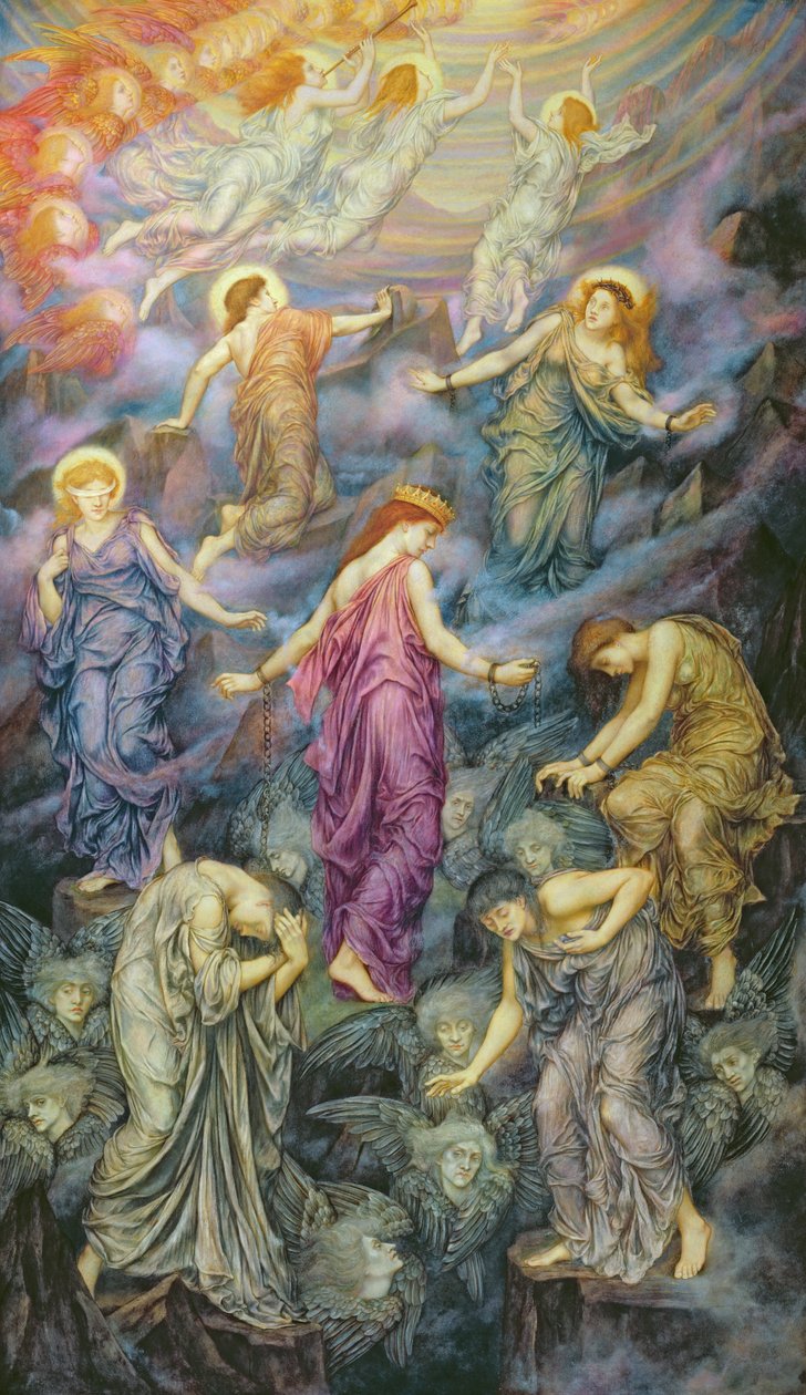 O Reino dos Céus Sofre Violência (óleo sobre tela) de Evelyn De Morgan