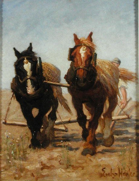 A equipe de lavoura, Sussex Downs (óleo sobre tela) de Evelyn Harke