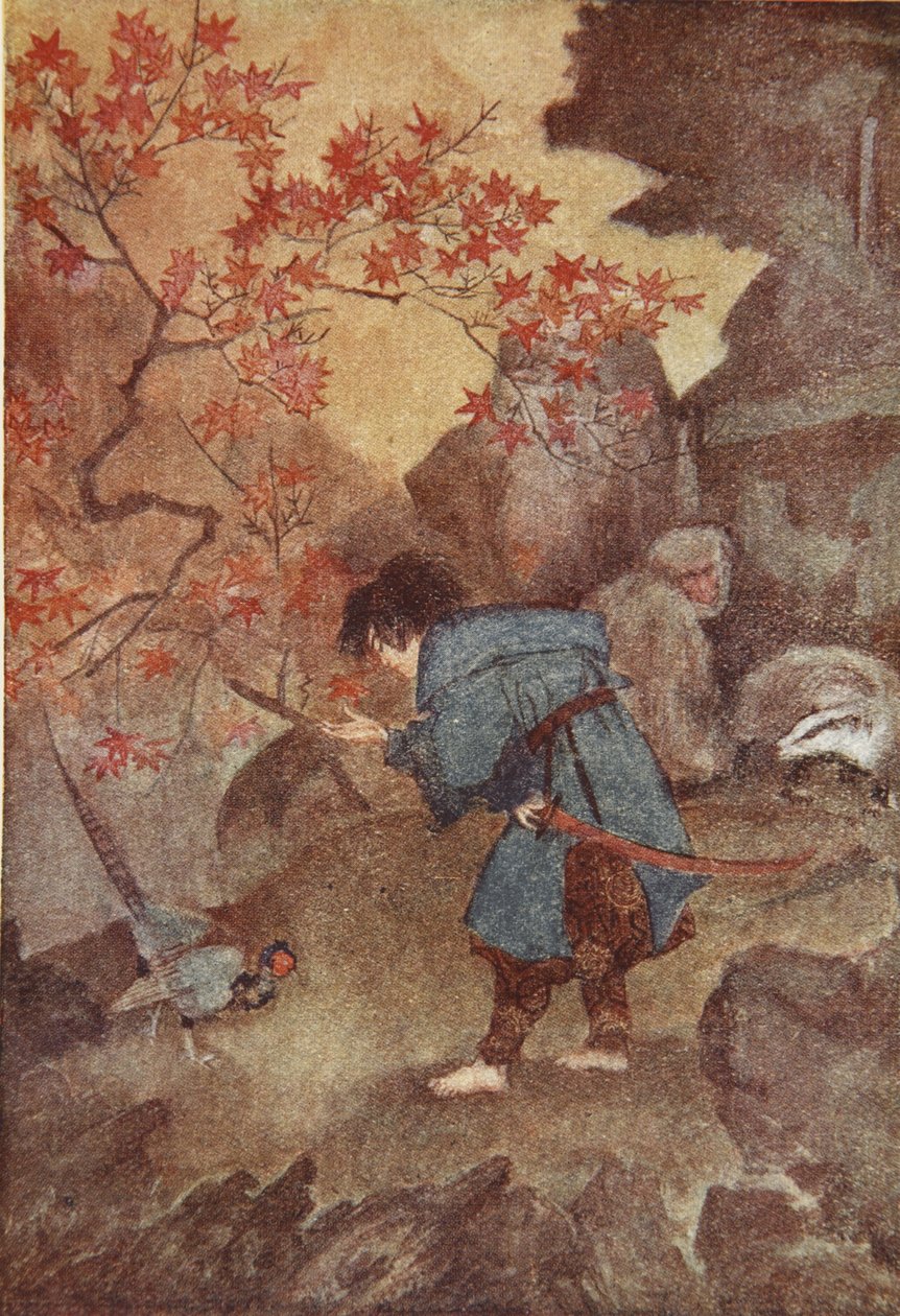 Momotaro e o faisão, ilustração de 