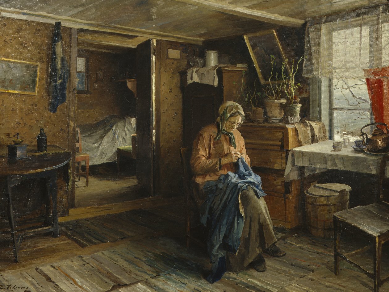 Esposa no interior do agricultor (óleo sobre tela) de Even Ulving