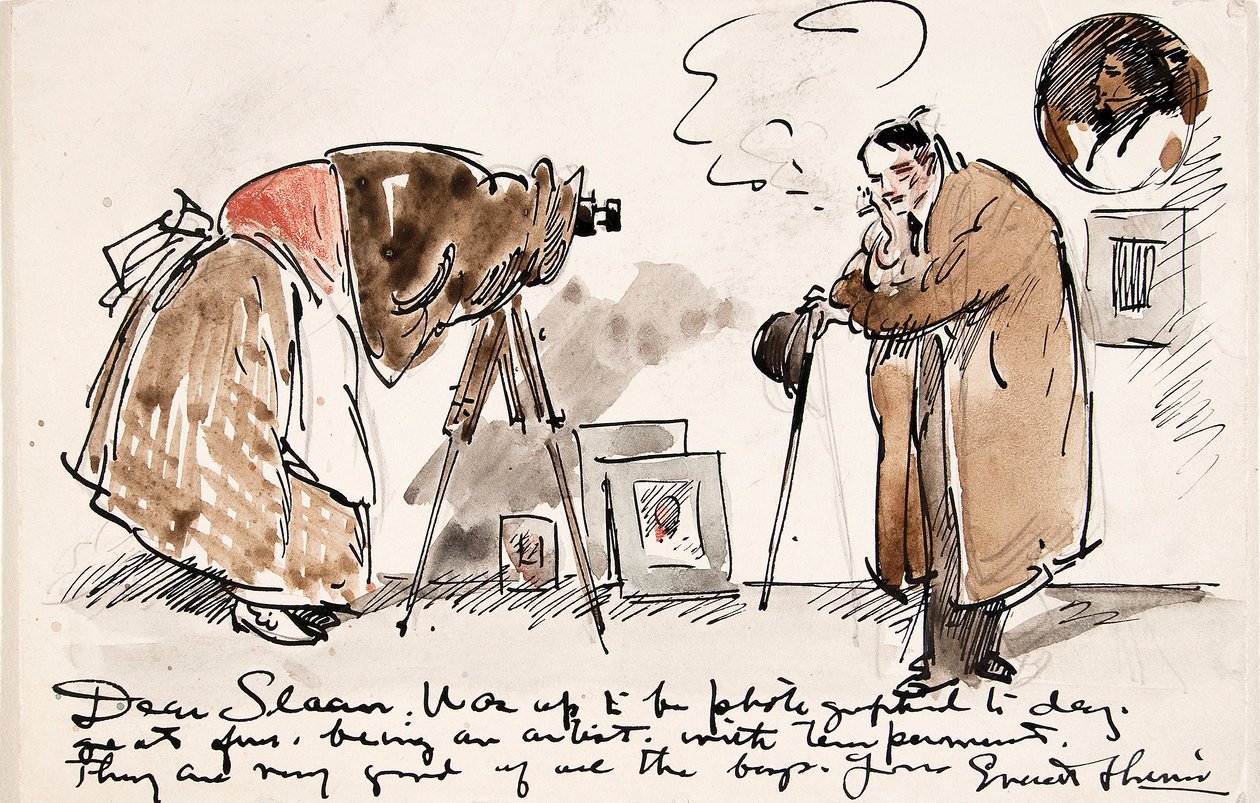 Caricatura de Shinn a ser fotografado por Gertrude Kasebier (1852-1934) de Everett Shinn