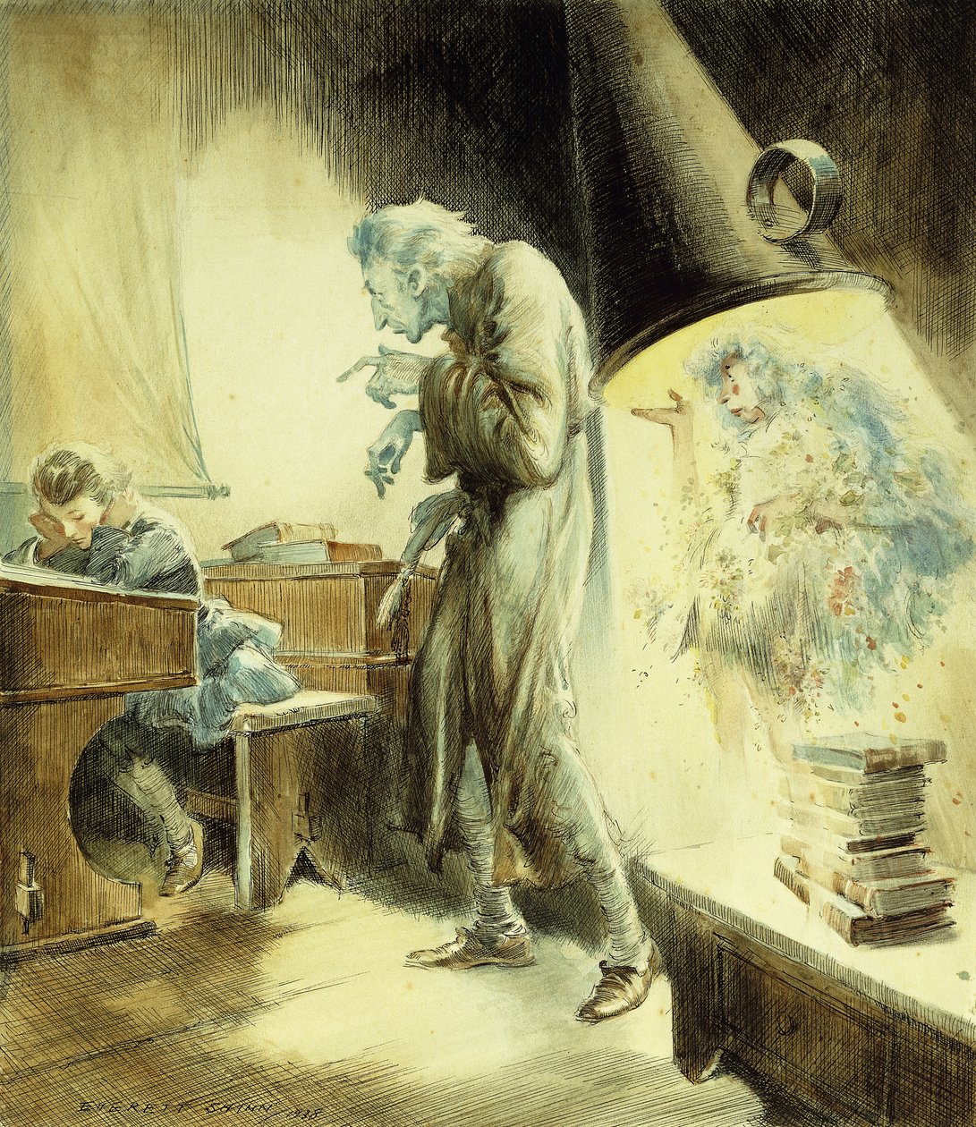 O Fantasma do Natal Passado: Scrooge na escola de Everett Shinn