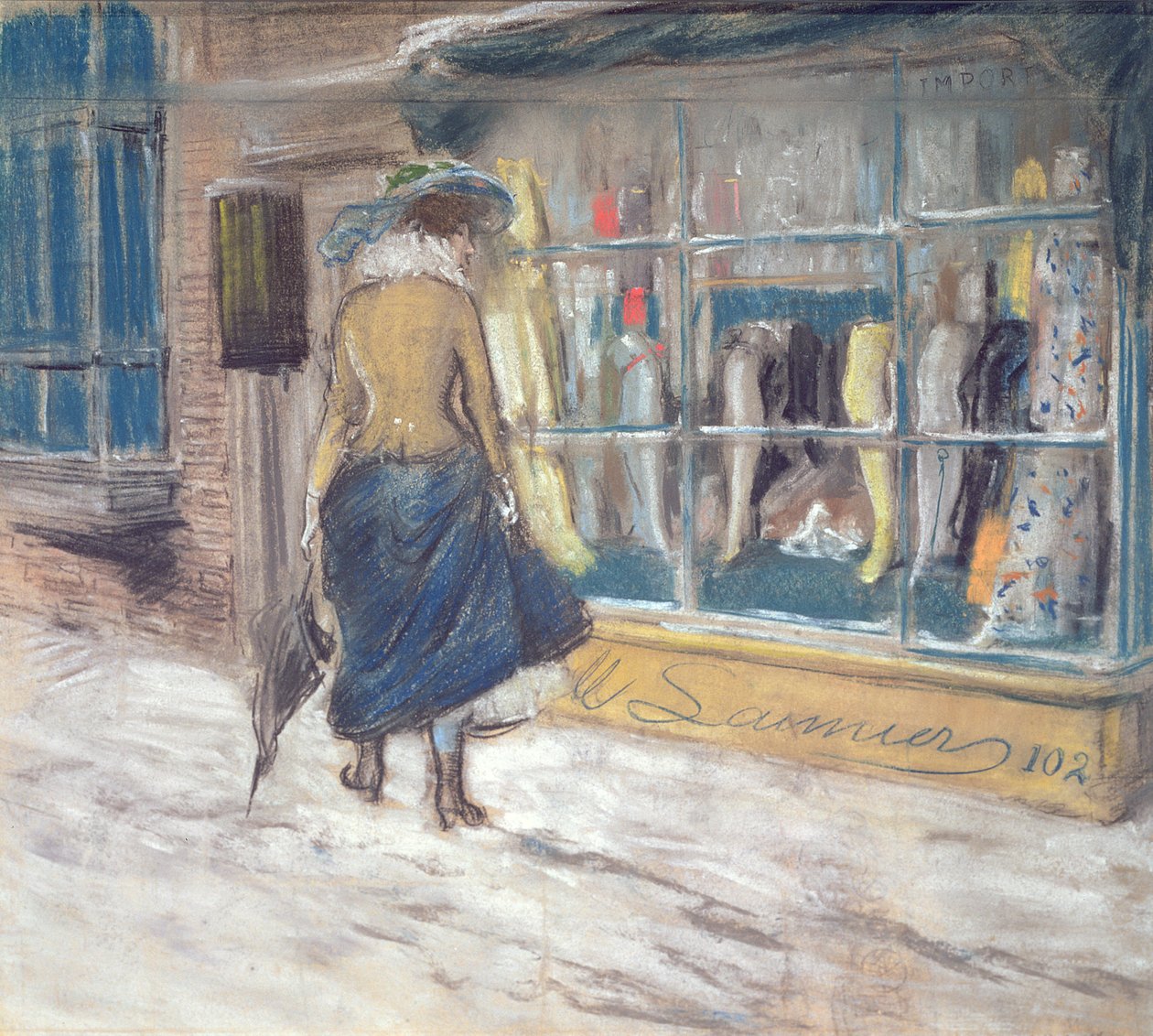 Compras à janela (pastel sobre papel) de Everett Shinn