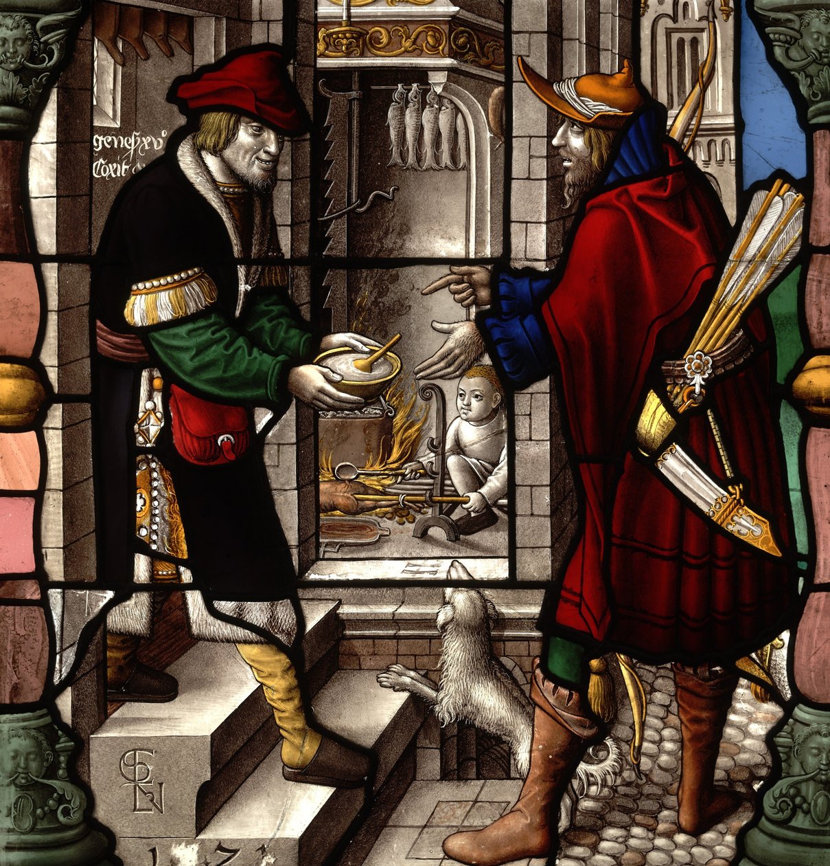 Esaú desiste de seu direito de primogenitura; Jacó e Esaú com a Tigela de Pottage de Everhard Rensig