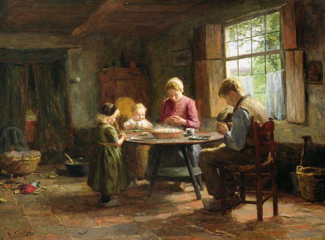 Um interior holandês - graça antes da refeição de Evert Pieters