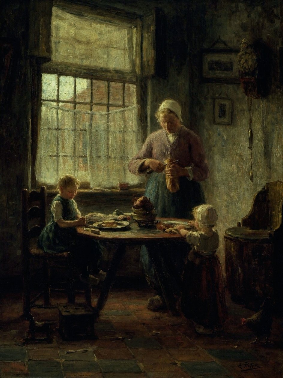 A Family Meal, c.1890 (óleo sobre tela) de Evert Pieters