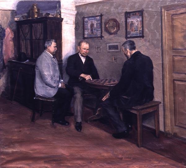 Jogo de xadrez (óleo sobre tela) de Evgeniy Iosipovich Bukovetsky
