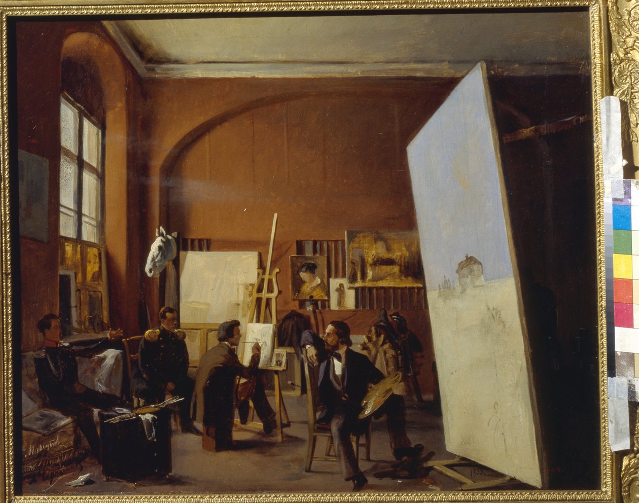 O atelier do pintor Conde V. Maksutov. Pintura por Yevgraf Semyonovich Sorokin (1821-1892), óleo sobre tela de Evgraf Sorokine