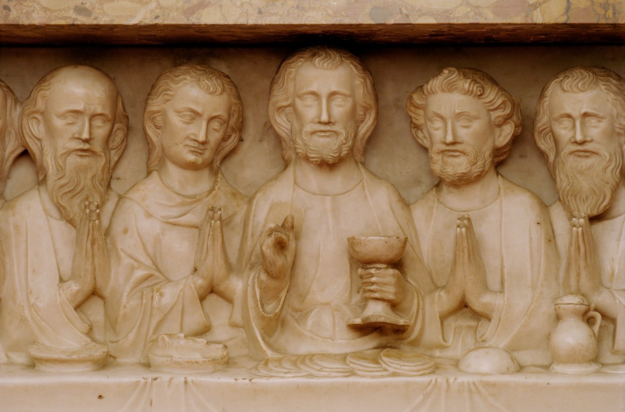 A Última Ceia, detalhe c.1340 (ver também 252648) (mármore) de Evrard d