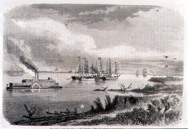 Um Steamer and a Tug Boat on the Mississippi, gravado por Stephane Pannemaker (1847-1930) (gravura) de Evremond de (after) Berard