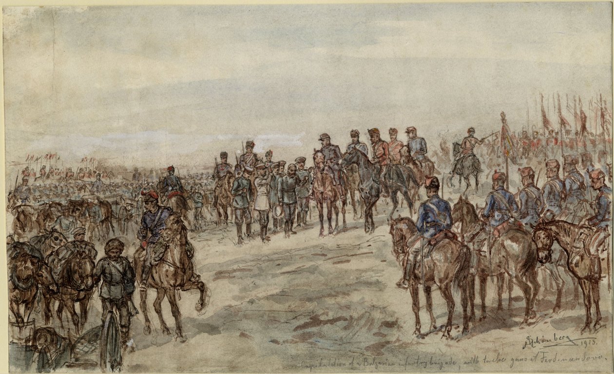 Capitulação de uma brigada de infantaria búlgara com doze armas em Ferdinandovo de Ewald Schönberg