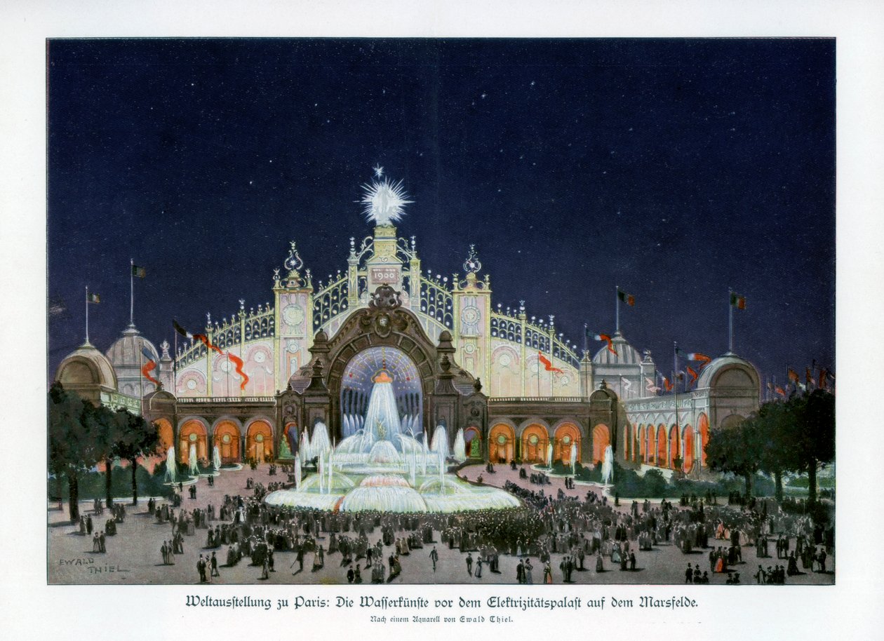 Fontes no Palácio da Eletricidade, Champ de Mars, Exposição Mundial de Paris 1889, 1900. de Ewald Thiel