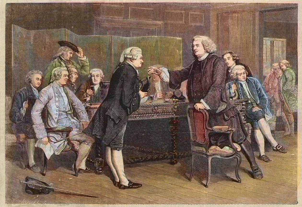Introdução ao Clube Literário Boswell - Doctor Johnson Recebendo Boswell na Biblioteca - Gravura depois de uma pintura de Eyre Crowe de Eyre (after) Crowe