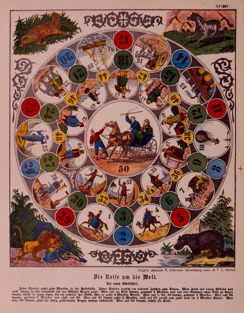Jogo da viagem ao redor do mundo, publicado por Ackermann, Wissembourg de F. C. Wentzel
