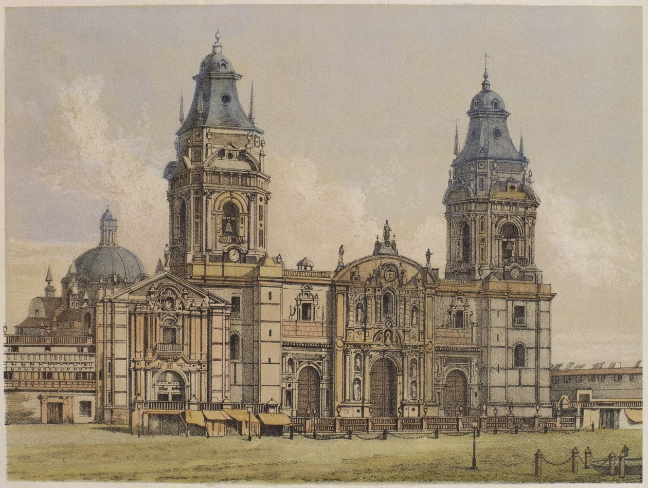 Catedral de Lima, ilustração de &39;Geografia del Peru&39; por Mariano, Felipe Paz Soldan (1821-86) 1863 de F. Delamare