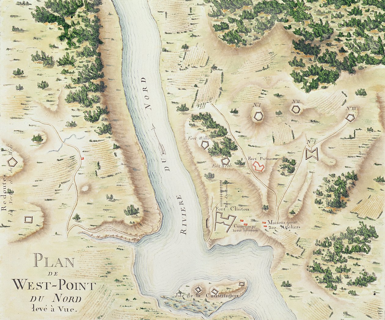 Mapa de North West Point, Virgínia, de &39;Guerre de l&39;Amerique&39;, 1782 (gravura a cor) de F. Dubourg